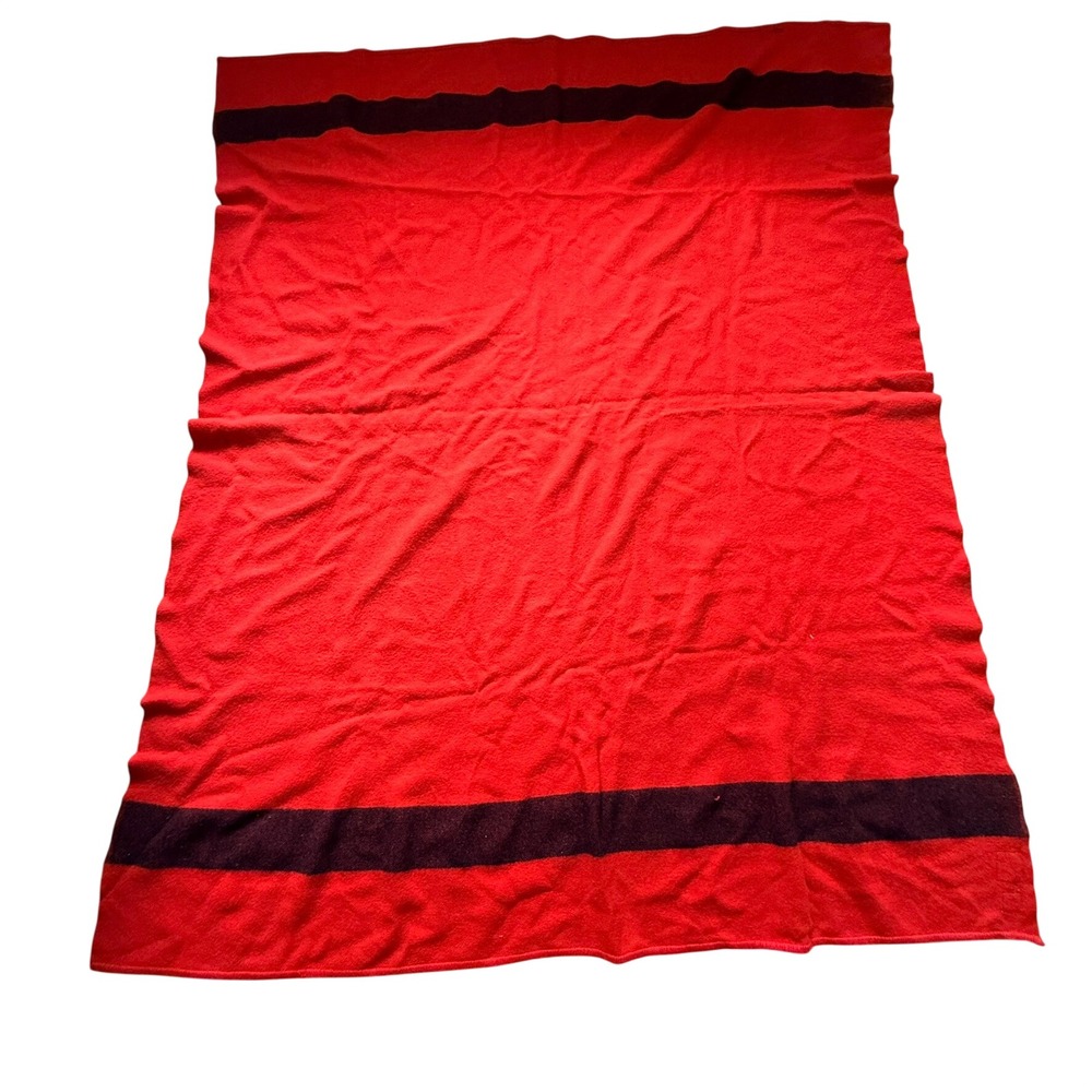 Vintage Ayers of Lachute Pioneer Pure Virgin Wool Blanket Red Black Canada